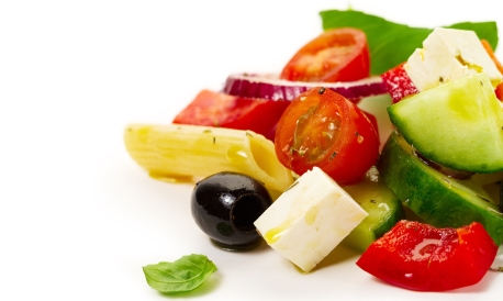 Tasty colorful appetizing ingredients for greek vegetable salad